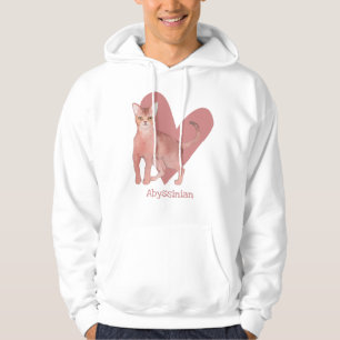 Abyssinian Cat Watercolor Kitty Pink Heart Hoodie