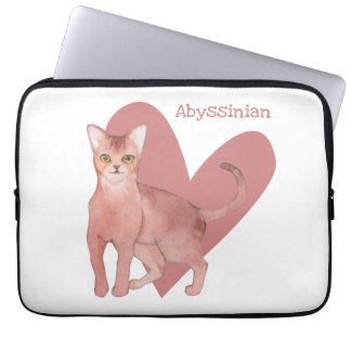 Abyssinian Cat Watercolor Kitty Pink Heart Laptop Sleeve