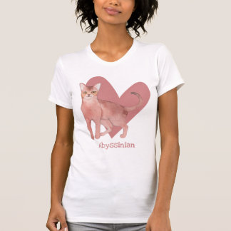 Abyssinian Cat Watercolor Kitty Pink Heart T-Shirt
