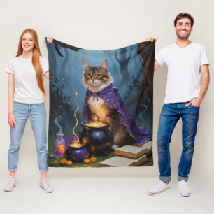 Abyssinian Cat Whimsical Halloween Painting Fleece Blanket