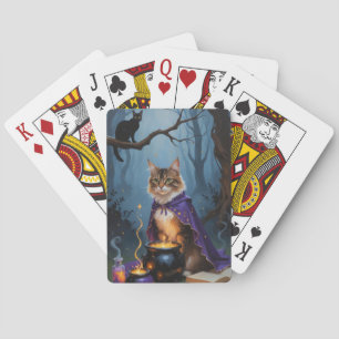 Abyssinian Cat Whimsical Halloween Painting Playing Cards