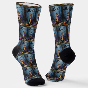 Abyssinian Cat  Whimsical Halloween Painting  Socks