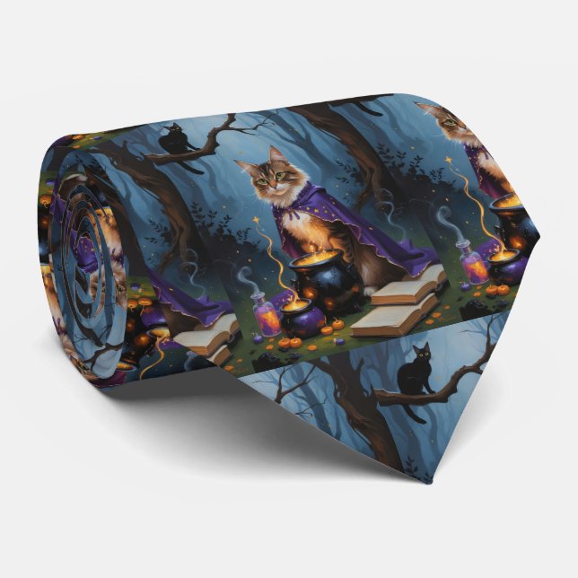 Abyssinian Cat  Whimsical Halloween Painting  Tie (Rolled)
