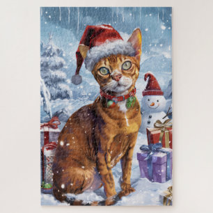 Abyssinian Cat Winter Wonderland Christmas Joy  Jigsaw Puzzle