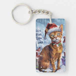 Abyssinian Cat Winter Wonderland Christmas Joy  Key Ring