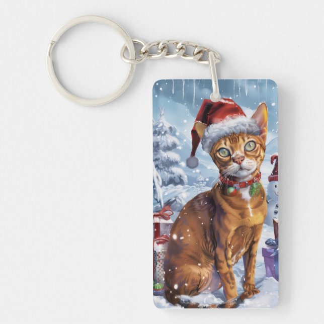 Abyssinian Cat Winter Wonderland Christmas Joy  Key Ring (Front)