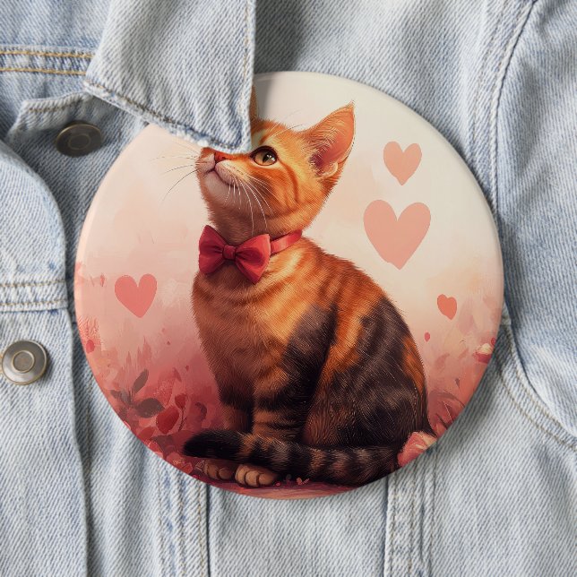 Abyssinian Cat with Roses - Valentine's Day 6 Cm Round Badge (In Situ)