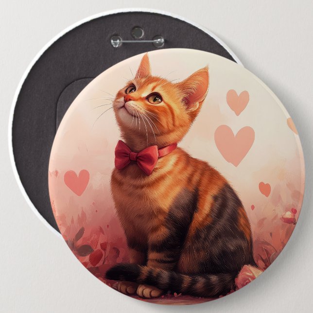 Abyssinian Cat with Roses - Valentine's Day  6 Cm Round Badge (Front & Back)