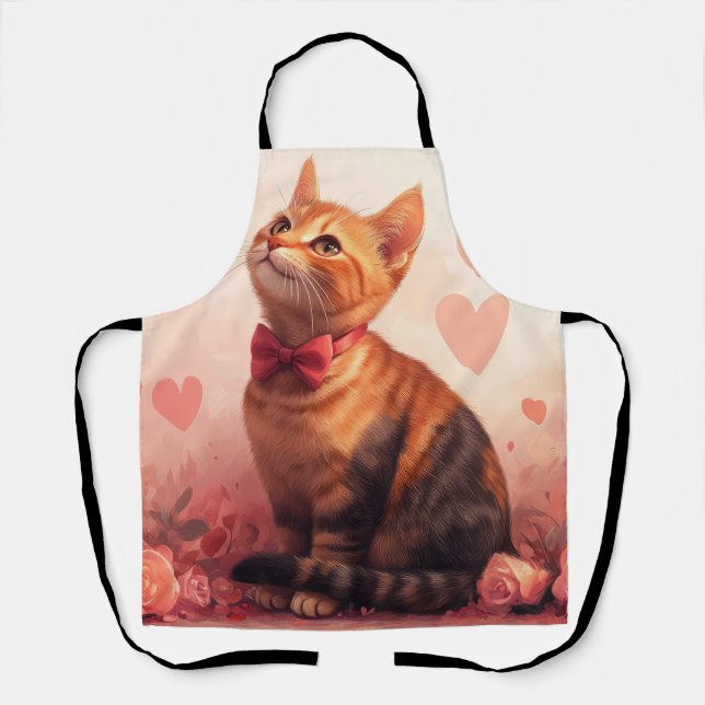 Abyssinian Cat with Roses - Valentine's Day Apron (Front)