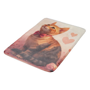 Abyssinian Cat with Roses - Valentine's Day Bath Mat