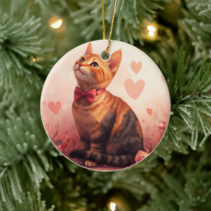 Abyssinian Cat with Roses - Valentine's Day  Ceramic Ornament