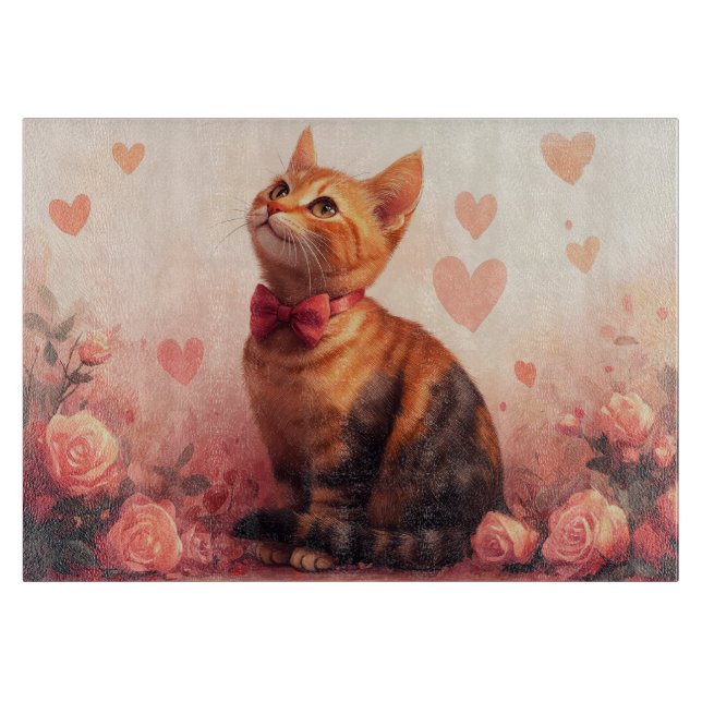Abyssinian Cat with Roses - Valentine's Day Cutting Board (Front)