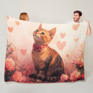 Abyssinian Cat with Roses - Valentine's Day  Fleece Blanket