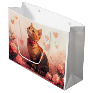 Abyssinian Cat with Roses - Valentine's Day Large Gift Bag