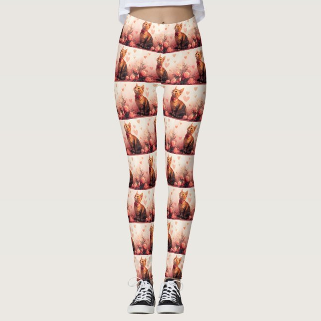 Abyssinian Cat with Roses - Valentine's Day  Leggings (Front)