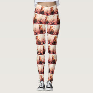 Abyssinian Cat with Roses - Valentine's Day Leggings