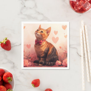 Abyssinian Cat with Roses - Valentine's Day  Napkin
