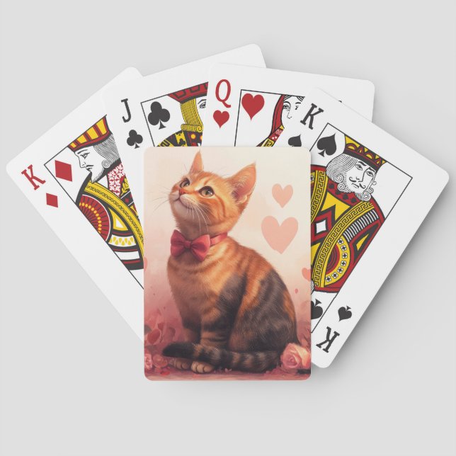Abyssinian Cat with Roses - Valentine's Day  Playing Cards (Back)