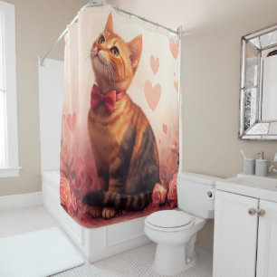 Abyssinian Cat with Roses - Valentine's Day  Shower Curtain