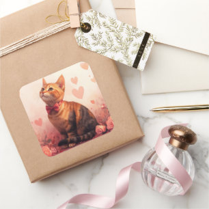 Abyssinian Cat with Roses - Valentine's Day  Square Sticker