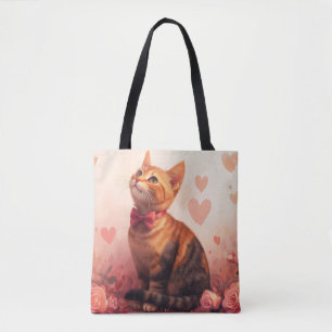 Abyssinian Cat with Roses - Valentine's Day Tote Bag