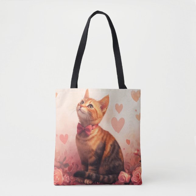 Abyssinian Cat with Roses - Valentine's Day Tote Bag (Front)