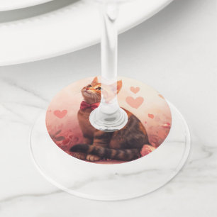 Abyssinian Cat with Roses - Valentine's Day  Wine Glass Tag