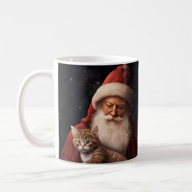 Abyssinian Cat with Santa Claus Festive Christmas  Coffee Mug (Left)