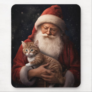 Abyssinian Cat with Santa Claus Festive Christmas  Mouse Pad