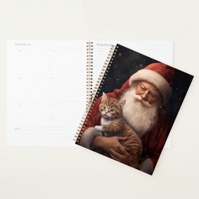 Abyssinian Cat with Santa Claus Festive Christmas  Planner (Display)