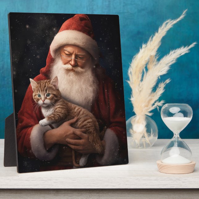 Abyssinian Cat with Santa Claus Festive Christmas  Plaque (Side)