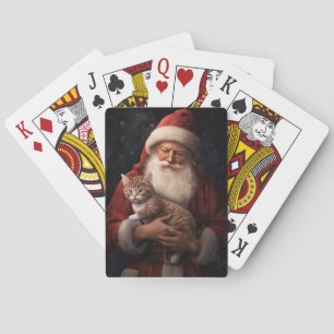 Abyssinian Cat with Santa Claus Festive Christmas Playing Cards