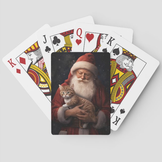 Abyssinian Cat with Santa Claus Festive Christmas  Playing Cards (Back)