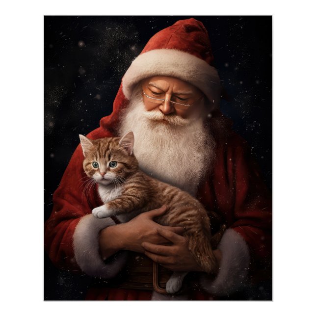 Abyssinian Cat with Santa Claus Festive Christmas  Poster (Front)