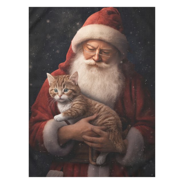 Abyssinian Cat with Santa Claus Festive Christmas  Tablecloth (Front)