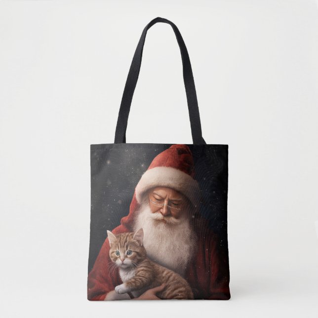 Abyssinian Cat with Santa Claus Festive Christmas  Tote Bag (Front)