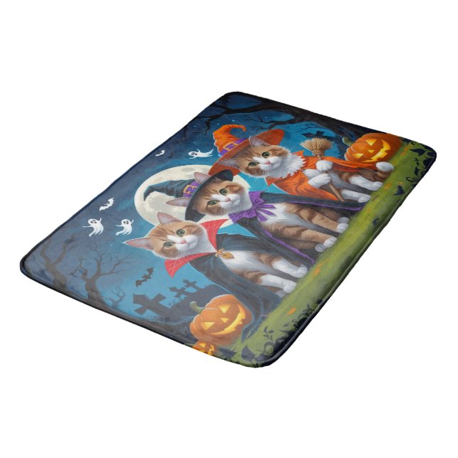 Abyssinian Cats Pumpkin Halloween Funny Bath Mat (Angled)