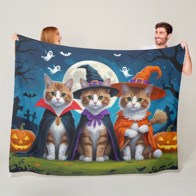 Abyssinian Cats Pumpkin Halloween Funny Fleece Blanket (In Situ)