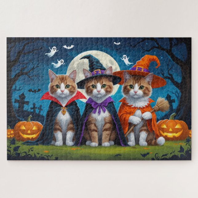 Abyssinian Cats Pumpkin Halloween Funny Jigsaw Puzzle (Horizontal)