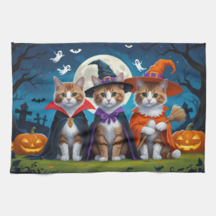 Abyssinian Cats Pumpkin Halloween Funny Tea Towel