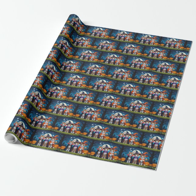 Abyssinian Cats Pumpkin Halloween Funny Wrapping Paper (Unrolled)