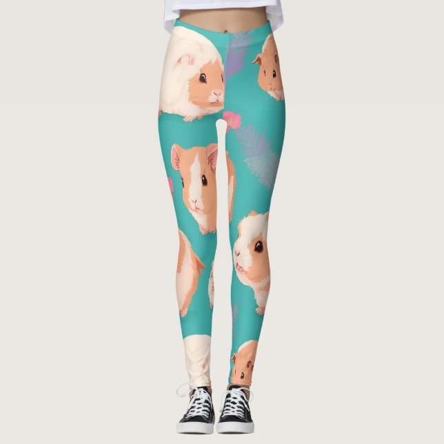 Abyssinian Guinea Pig Pastel Colourful Pattern Leggings (Front)