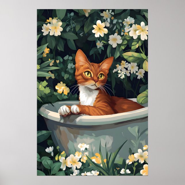 Abyssinian In Bathtub Poster, Funny Cat Poster (Front)