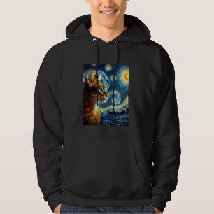 Abyssinian Orange Cat Starry Night Painting Hoodie