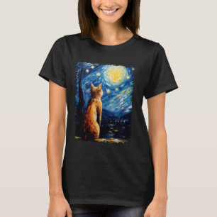 Abyssinian Orange Cat Starry Night Painting T-Shirt