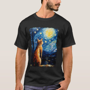 Abyssinian Orange Cat Starry Night Painting T-Shirt
