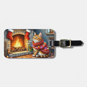 Abyssinian Sitting Fireplace with Christmas Lights Luggage Tag