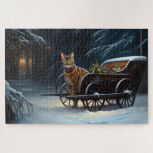 Abyssinian Snowy Sleigh Ride Christmas Decor Jigsaw Puzzle