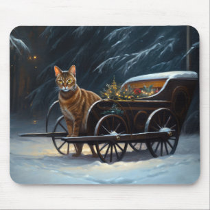 Abyssinian Snowy Sleigh Ride Christmas Decor Mouse Pad