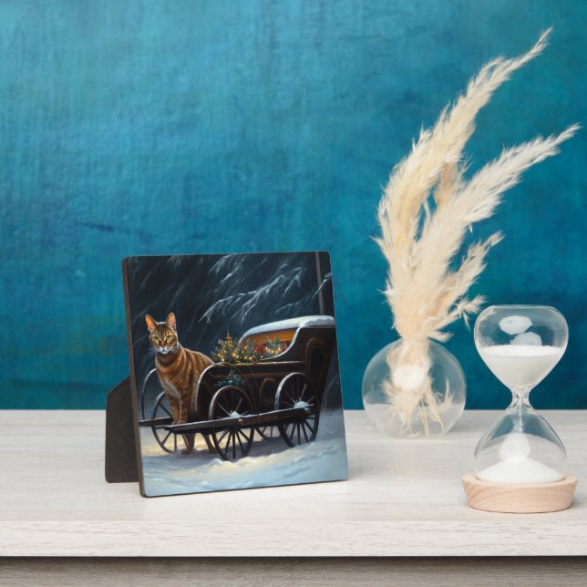 Abyssinian Snowy Sleigh Ride Christmas Decor Plaque (Insitu)